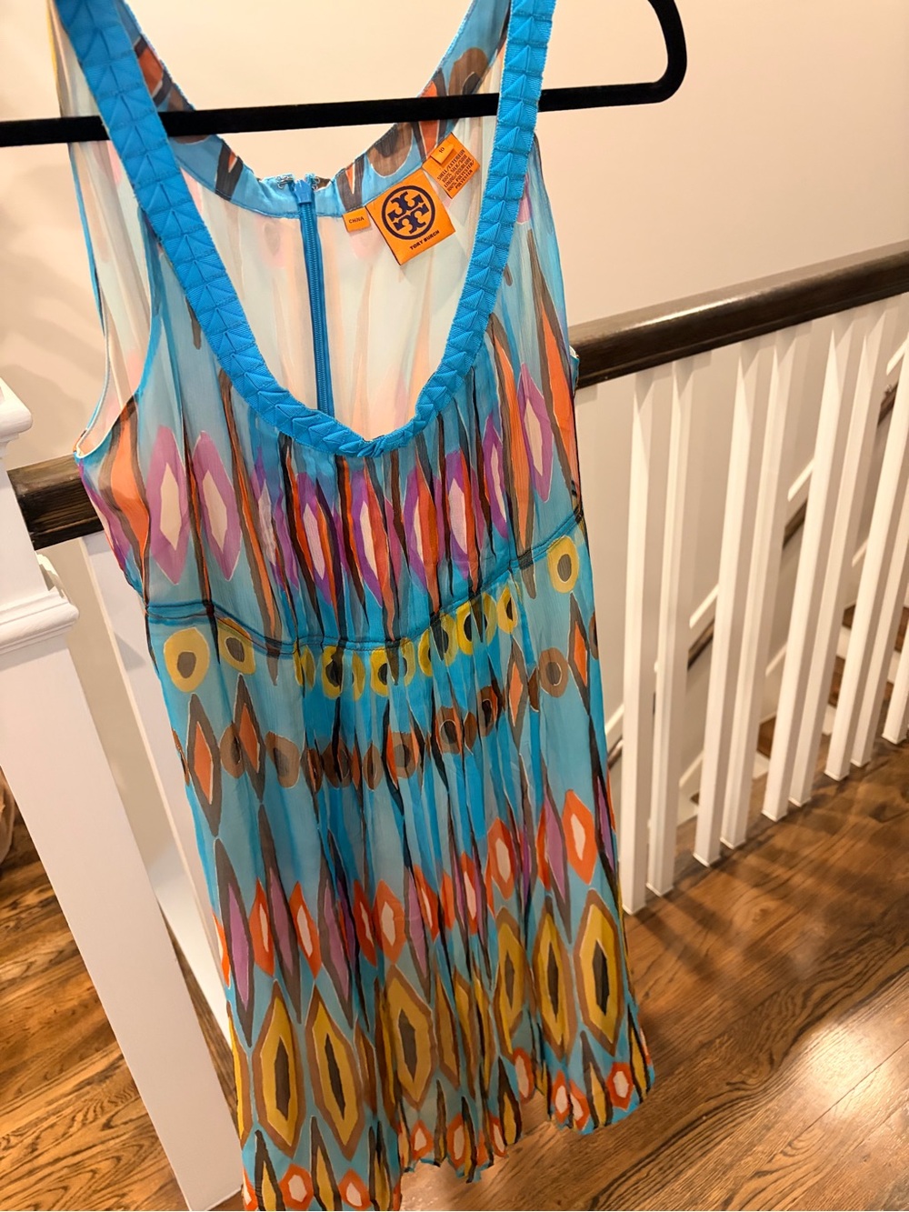 Tory Burch Silk Turquoise Multicolor Printed Midi Dress